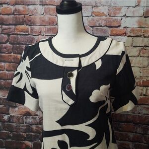 Vintage Banana Republic Silk Cotton Blend Dress sz S Black & White Floral